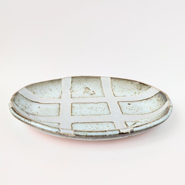 格子模様の楕円皿　【手仕事　民藝　和　陶器】