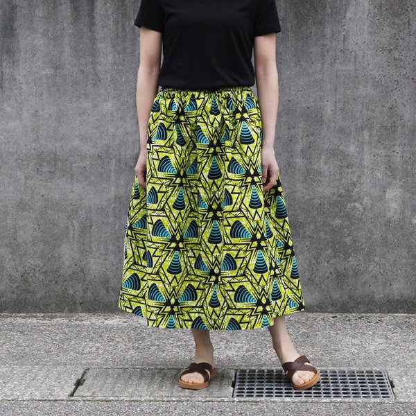 【受注制作】アフリカ布のギャザースカート （ ドリル ） アフリカンプリント アフリカンファブリック