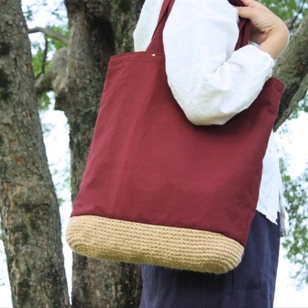 linen basket bag ／ wine red ▷