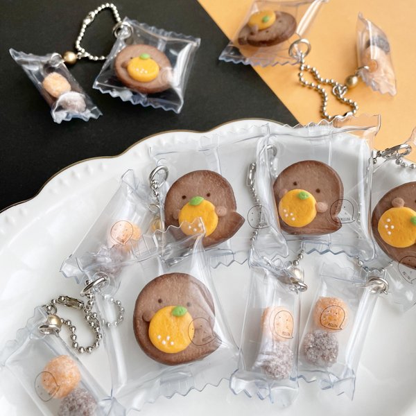 【送料込】オレンジショコラおばけクッキーとキャンディのボールチェーン