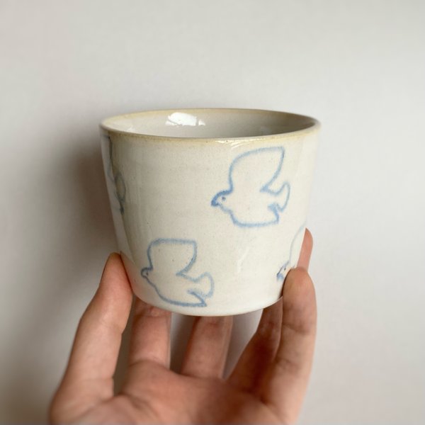 青い鳥柄のフリーカップ　蕎麦猪口/小鉢/陶器