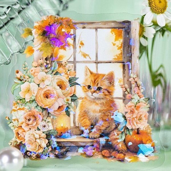Flower Cat  美しいお花　可愛い子猫♡フレークシール qrmj