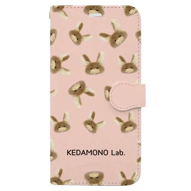 〈KEDAMONO Lab.〉手帳型スマホケース むぎちゃん