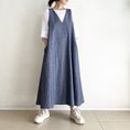 VカットAラインジャンパースカート　* Denim Linen ヘリンボーン柄 *