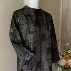 作品【Sale】韓国産の紬の未使用反物から作ったボトルネックのワンピース　着物リメイク　長袖ワンピース