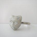 作品猫の指輪「ネコヤナギ」シルバーフェイス＆シルバーリング