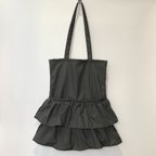作品Small Frilled Tote Bag / 小さなフリルトートバッグ/チャコールグレー/ A4サイズ