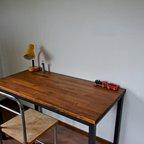 作品Work table walnut color iron leg