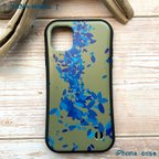 作品スマホケース■ iPhone13対応□ 耐衝撃■ グリップケース□ Blue leaf・カーキ