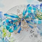 作品（B）海風と朝顔のステンドグラスの蝶バレッタ（hair ornaments of Stained glass butterfly〜station on the sea〜）