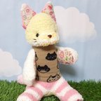 作品黄色×ピンクのパステル猫さん(靴下ぬいぐるみ／ソックドール)