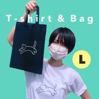 作品走るニャンコセット【Tシャツ( Lサイズ)&トートバッグ】