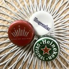 作品Budweiser／Heineken／Hoegaarden／海外ビール瓶の蓋／王冠リメイク缶バッジ／ピンバッジ／ブローチ／アクセサリー