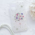 作品ホワイトとピンクとパープルのかすみ草ブーケ♡押し花♡iPhone♡GALAXY♡Xperia♡スマホケース