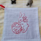 作品ふきん刺繍◇かわいいうさぎ