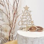作品木製クリスマスツリー型ケーキトッパー