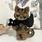 作品ハロウィン🎃やさぐれキジトラ猫の悪魔♡あみぐるみ♡キーホルダー・ストラップ・ボールチェーン
