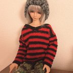 作品【SD13】赤×黒ボーダーニット セーター スーパードルフィー ドール 服 男の子