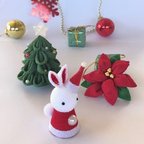 作品赤　ポインセチア　うさぎ　クリスマスツリー　サンタ　つまみ細工　１２月　X'mas  ちりめん細工　可愛い　かわいい　つまみ細工　和小物 　季節の人形