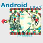 作品Android用( L サイズ)手帳型ケース『 黒狐と白狐の狐面 』【受注製作】