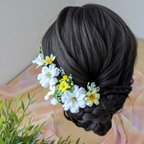 作品ヘッドドレス❀髪飾り　ホワイト×イエロー　ヘアアクセサリー 　造花　発表会 　ウェディング　ハロウィン　成人式　卒業式　前撮り