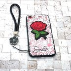 作品iPhoneケース6/6s 7/8 7P/8P X/Xs バラ柄 花 フラワー おしゃれ 刺繍