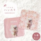 作品うちの子 ハンカチ ミニタオル オリジナル  写真 名入れ 2枚セット 20×20cm 花柄 ペット 犬 猫 ハムスター うさぎ うちの子グッズ 今治タオル 送料無料