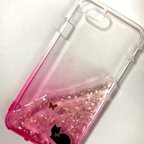 作品猫と蝶 グラデーションiPhoneケース スマホケース ピンク