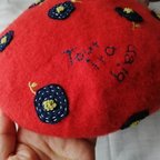 作品手刺繍ウールベレー帽（レッド）✨10,000円以上送料無料✨