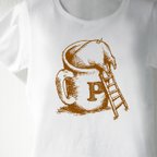 作品ぶたカフェＴシャツ 白（インク：茶） メンズ レディース 5サイズ