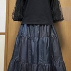 作品着物リメイク　シンプル　藍色系　大島のパッチワークティアードスカート　フリーサイズ