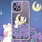 作品人気    星空とウサギ  スマホケース  動物  クリア iPhone全機種  iPhoneケース  パープル