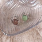 作品vintage cabochon silver ring-brown or green
