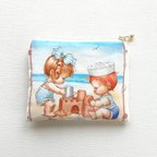 作品summer  beach🏖   ＊ ぺたんこ フラットポーチ   モバイルバッテリー入れ カード入れ