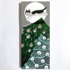 作品 クリスマスツリーとハチワレ猫のイラスト② 原画 壁掛け 飾り