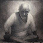 作品「死と対峙する老人」キャンバスに木炭デッサン、鉛筆　72.7 x 91 x 2 cm（肖像画オーダー制作可）