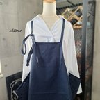 作品【背中がかわいい】エプロンドレス：ネイビー：コットン【0712】