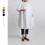 作品⁂新作　５色　ギマ擬麻コットン　フリル スタンド襟　かぶるだけワンピース　ゆったり　ゴム入り　５色
