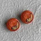 作品【オレンジ】ヴィンテージ   フラワーデザインプラスチックボタン 2個セット　vintage 