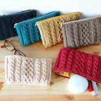 作品手編みポーチ　20cmファスナー・マチ有り／光沢のある綺麗な色の夏糸で編んだ大きめサイズ