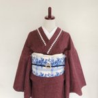 作品【送料込】洋服地 コットン 単衣 着物 無地 ワイン色