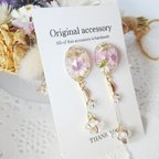 作品★レジン×オーバル.:*紫.:*お花のアシンメトリーピアス/イヤリング★