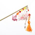 作品009【やまと桜】オリジナルかんざし～赤瑪瑙と折鶴～