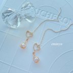 作品Crystal Heart Gold Cute Chain Pierce