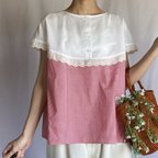 作品《 歌うあの子の Sweet Blouse♥ 》赤/レッド/ホワイト/白/ギンガムチェック/ドット/レース/05 /フレンチスリーブブラウス