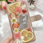 作品コラージュ×押し花 押しフルーツ iPhone13手帳型ケース