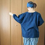 作品本藍染　シンプルボートネック長袖ブラウス　おしりすっぽり70㎝