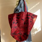 作品＜Sweet African＞アフリカ生地のデカBAG【Red & Black】