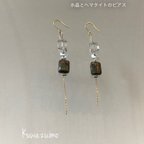 作品ヘマタイトと水晶キューブのピアス