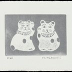 作品左右の招き猫/刷り色：シルバー/銅版画(作品のみ）